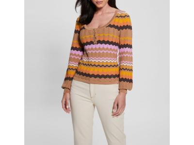 GUESS T-shirt Henley - chevrons - marron - orange