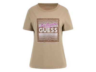 GUESS T-shirt Boxy Logo - logo - logo - 100% coton - beige