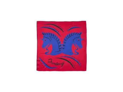 BURBERRY Foulard en soie - Rouge et bleu