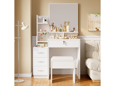 Coiffeuse 4 tiroir(s) Miroir Led avec 1 tabouret inclu NECHE AVEC MIROIR