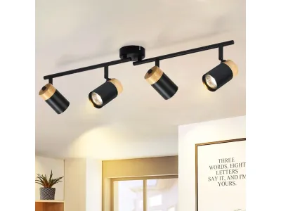NETTLIFE Plafonnier 4 spots bois GU10 noir orientable 330°