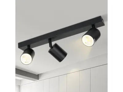NETTLIFE 3 Spots Max.25w LED Noir GU10 Plafonnier 350° Pivotant